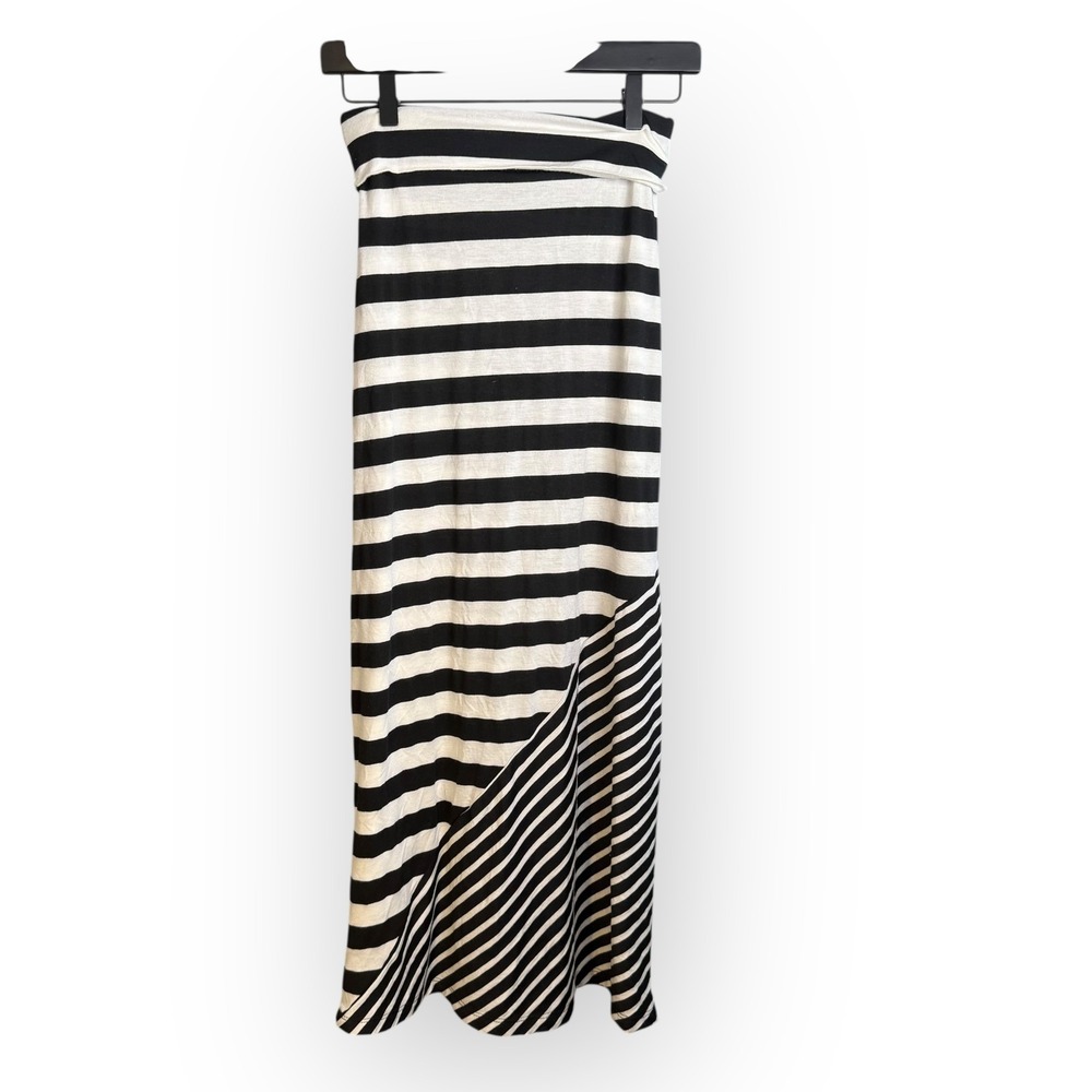 Y2K Wet Seal Black & White‎ Striped Foldover Maxi Skirt Small